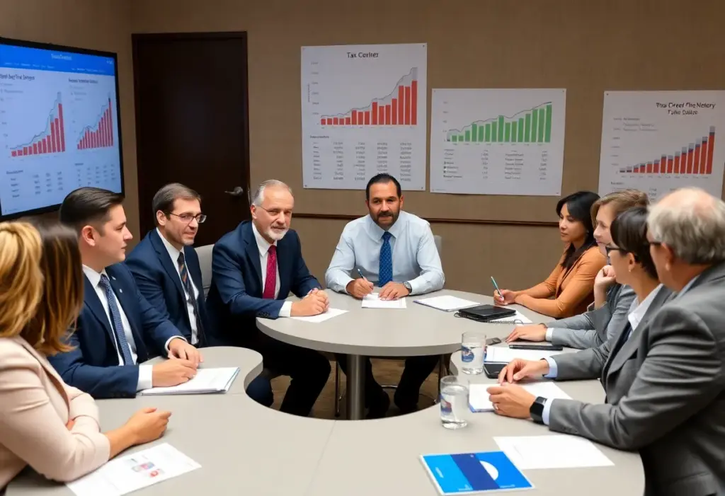 Business leaders and state officials discussing tax rates in Omaha