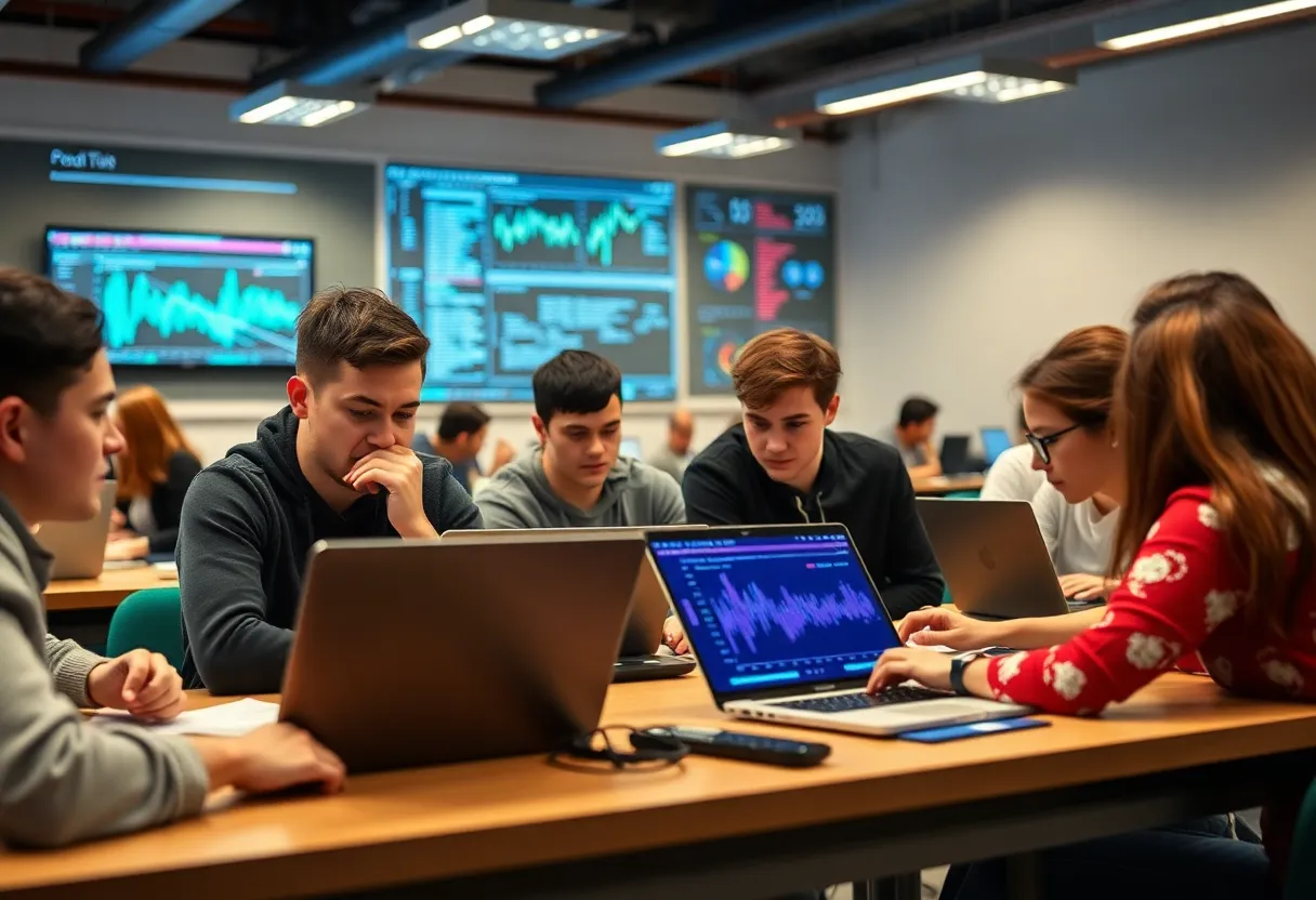 Students participating in a tech education workshop focused on data analytics