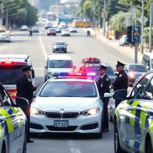 Police officers discussing a traffic stop in Omaha