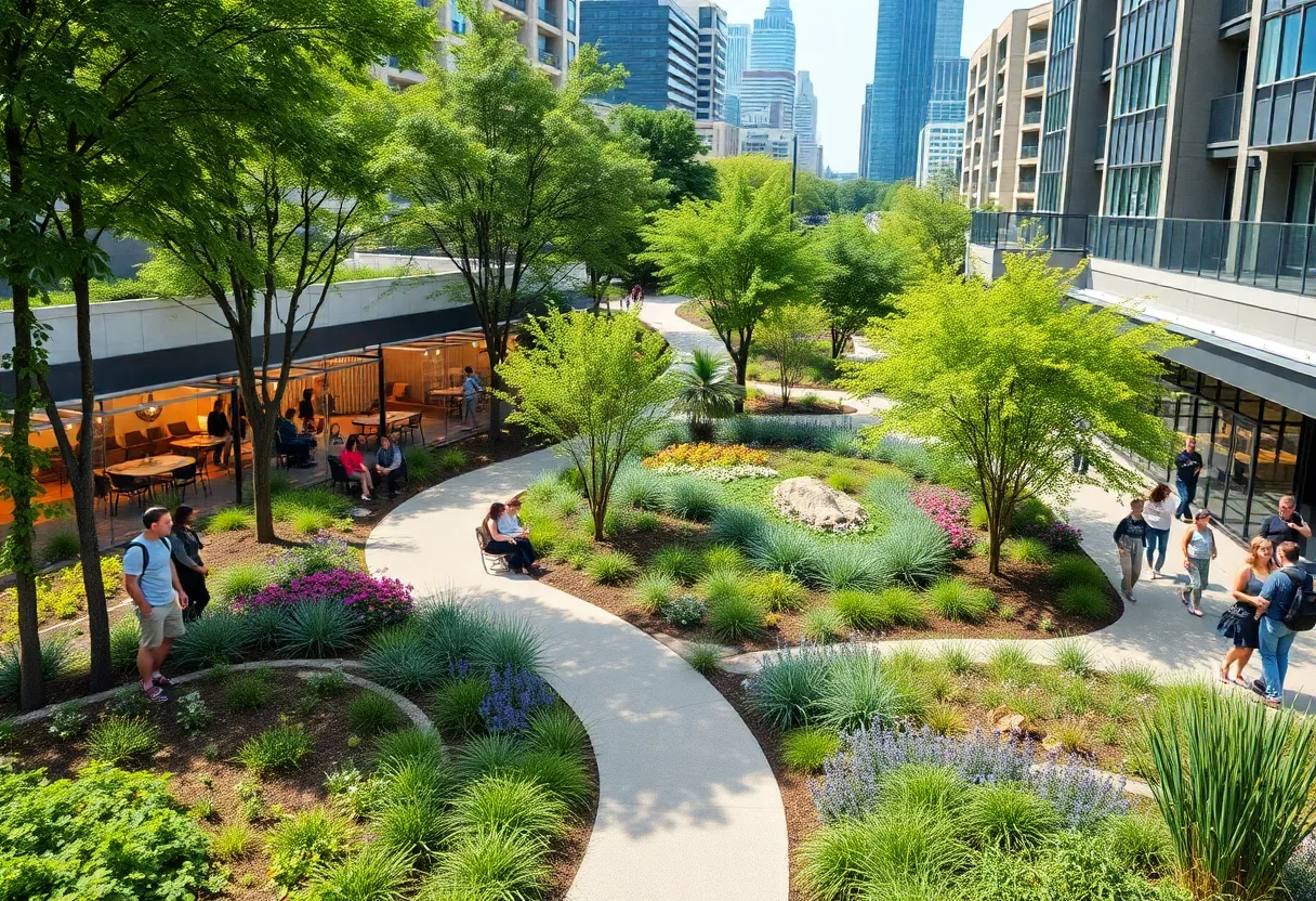 Conceptual design of an urban park in Omaha with trails and native plants.
