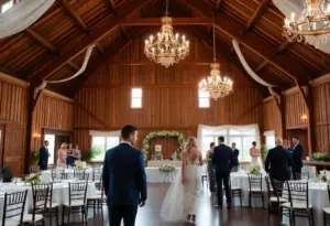 Engaged couples exploring wedding venue options at the Nebraska Wedding Day Venue Tour.