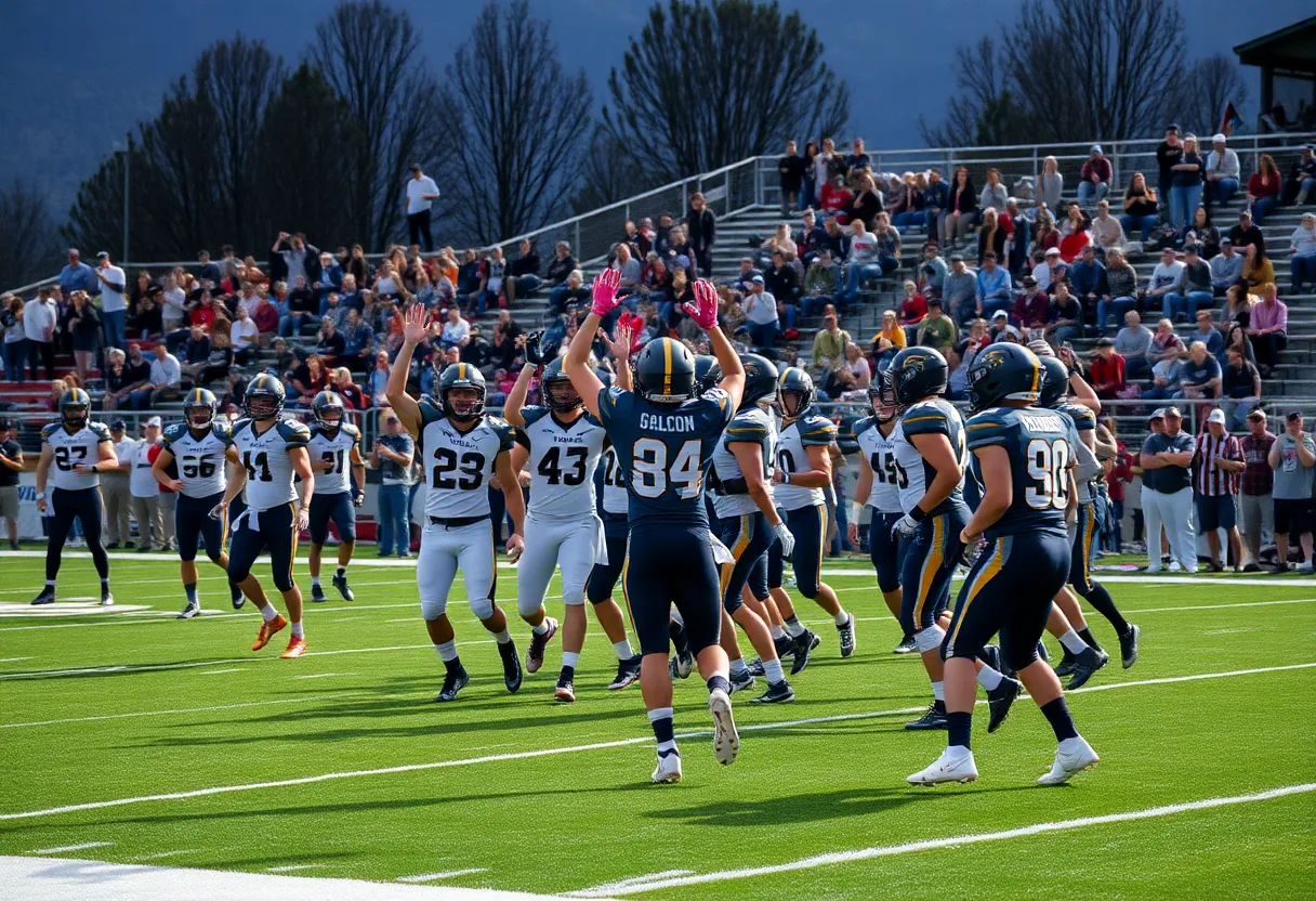 Players celebrating after a football victory at Omaha Westside