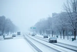 Snow-covered Omaha street during winter
