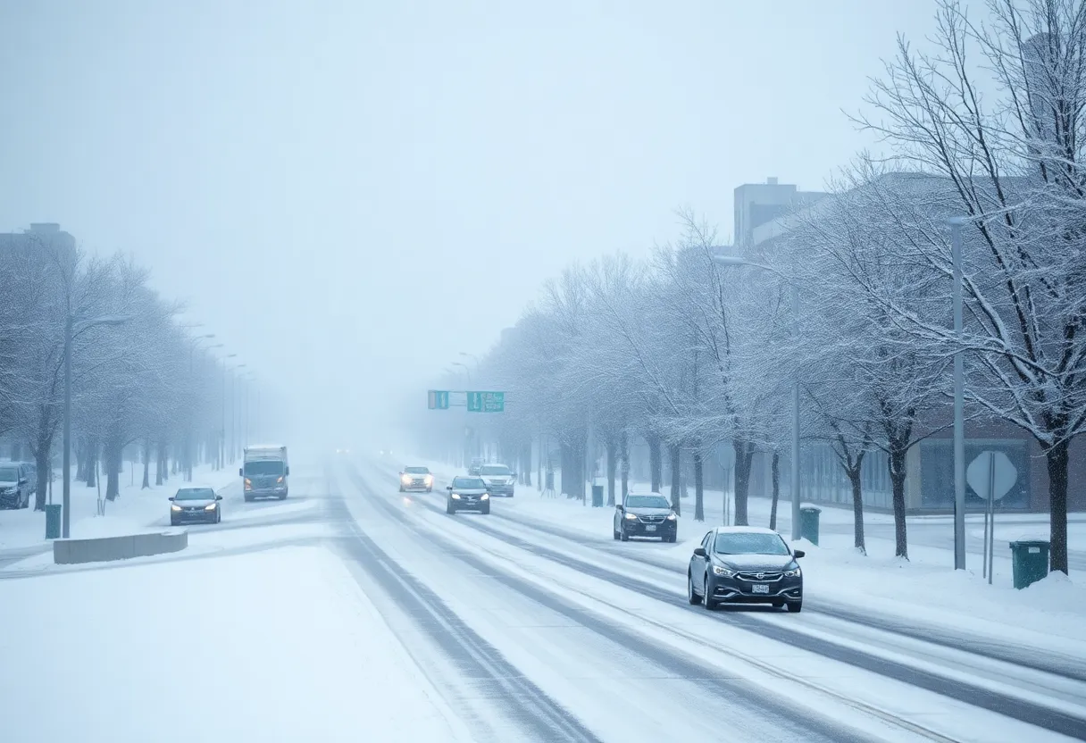 Snow-covered Omaha street during winter