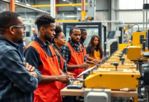 Workers at a manufacturing training workshop in Omaha