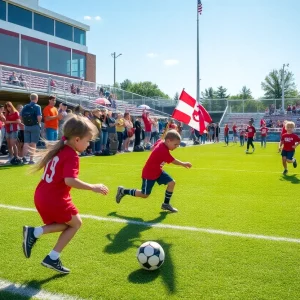Children participating in youth soccer and flag football at Maguire Field