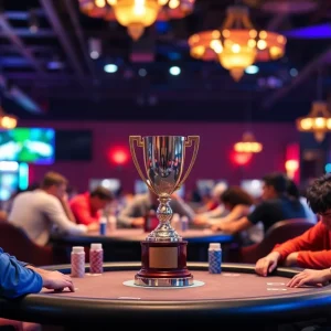Mid-States Poker Tour poker tournament with players and trophies