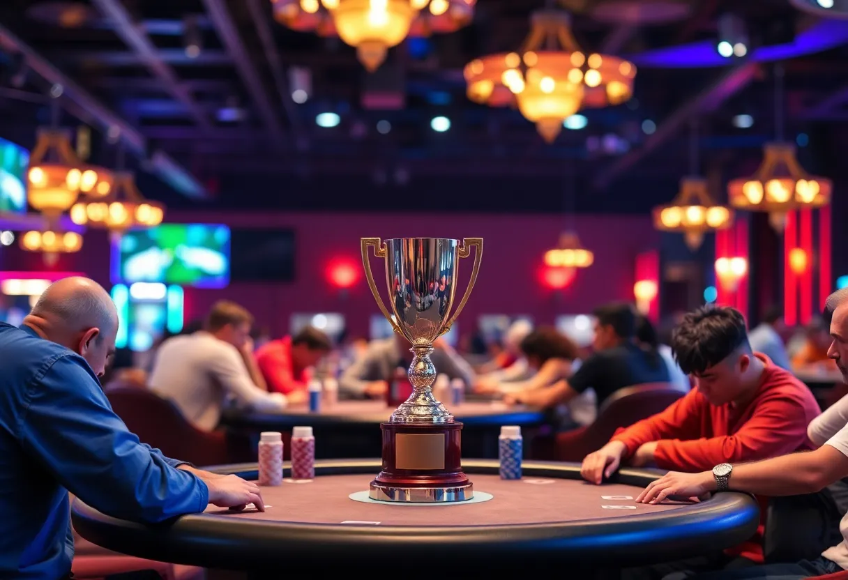 Mid-States Poker Tour poker tournament with players and trophies
