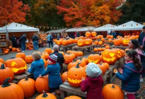 Detailed pumpkin carvings displayed at Heartwood Fall Fest