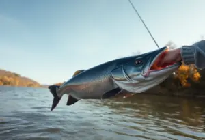 A large blue catfish being held by an angler near the Missouri River.