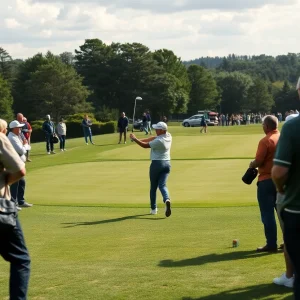 Celebration of a golfer scoring a hole-in-one on a par-3 hole