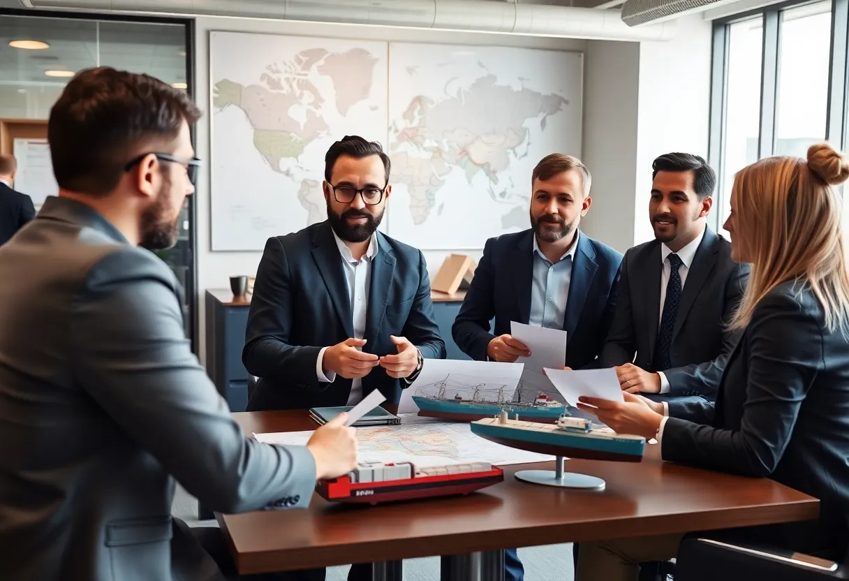 Scoular's new marine leadership team discussing logistics and operations.