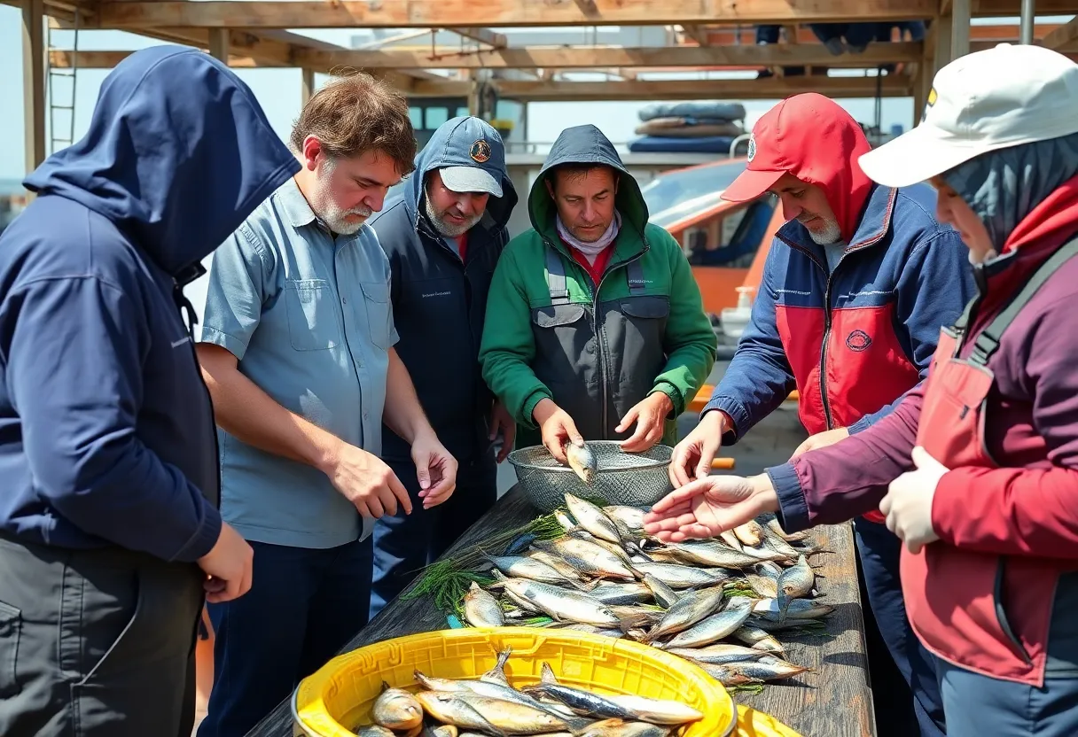 Team of marine experts discussing sustainable fishing practices