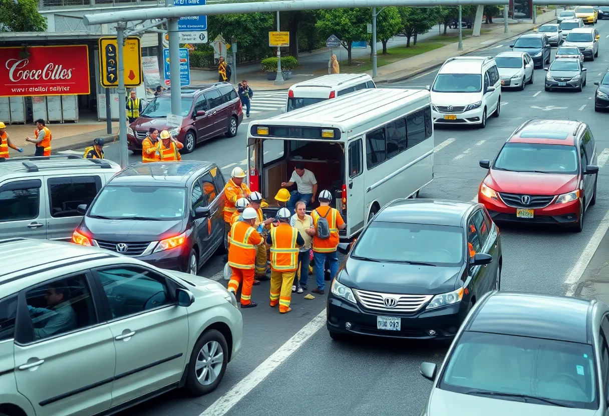 Scene of a multi-vehicle crash in South Omaha with emergency responders at work.