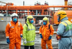 Hazmat team responding to an orange gas leak at a South Omaha cleaning solution plant.
