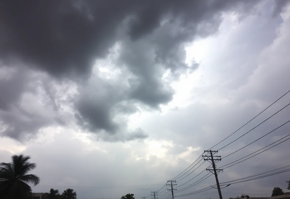 Storm clouds and damaged trees in Omaha