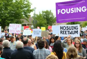 Campaign rally for Theresa Anderson with supporters holding signs.