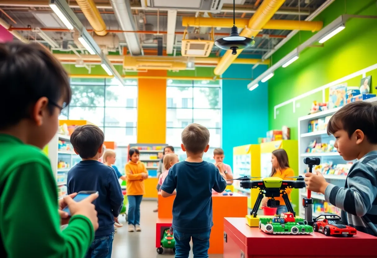 Children enjoying interactive activities in the new Toys 'R' Us store