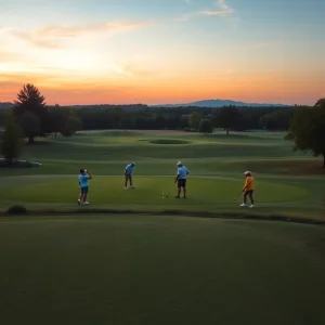 Beginners enjoying a twilight golf session at Knolls Golf Course in Omaha.