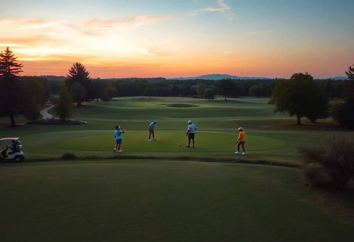 Beginners enjoying a twilight golf session at Knolls Golf Course in Omaha.