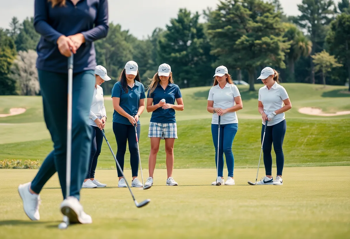 UNI Women’s Golf Team practicing on the golf course
