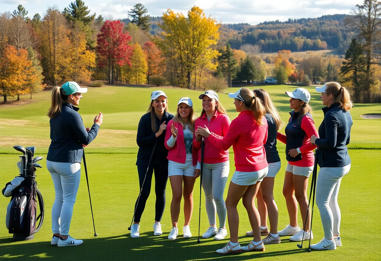 University of Northern Iowa women's golf team celebrating a tournament victory.