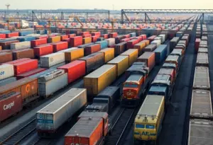 Freight trains at Omaha railway yard