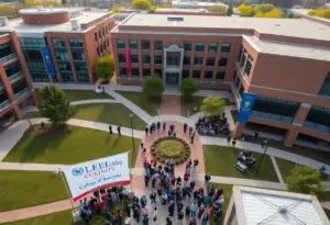 Crowd gathered for the renaming ceremony at the University of Nebraska Omaha's College of Business.