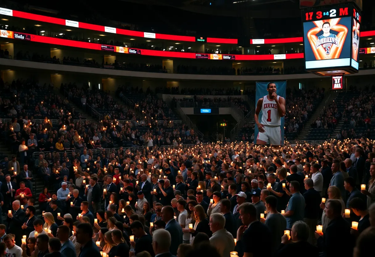 A gathering at UNO basketball arena paying tribute to Deng Mayar.