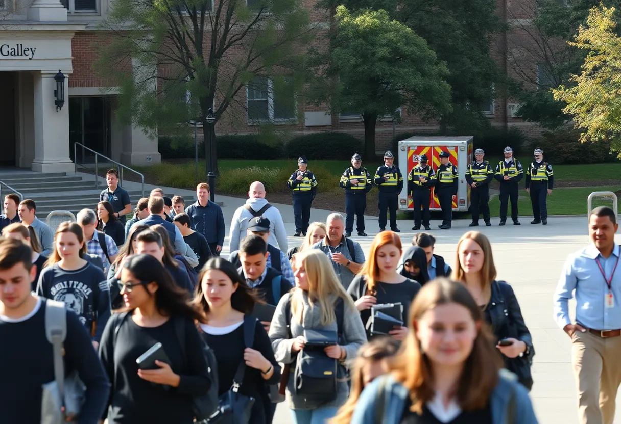Police and security teams responding to a suspicious package report on the UNO campus.