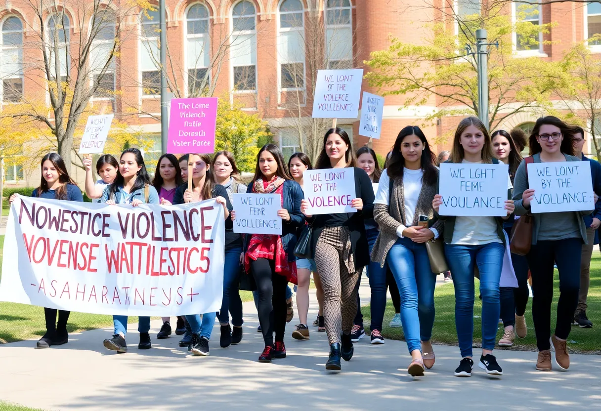 Participants walking for domestic violence awareness at the University of Nebraska at Omaha.