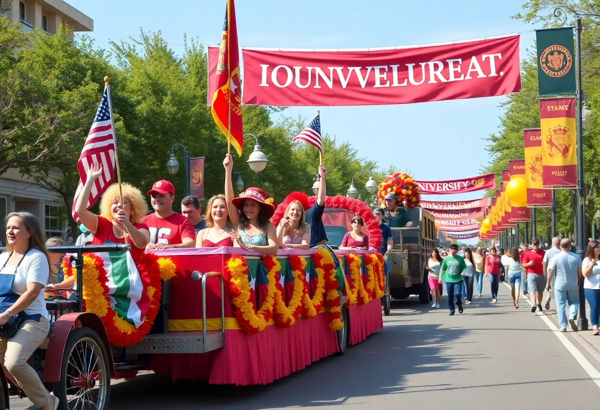 Parade participants celebrating UNO Homecoming