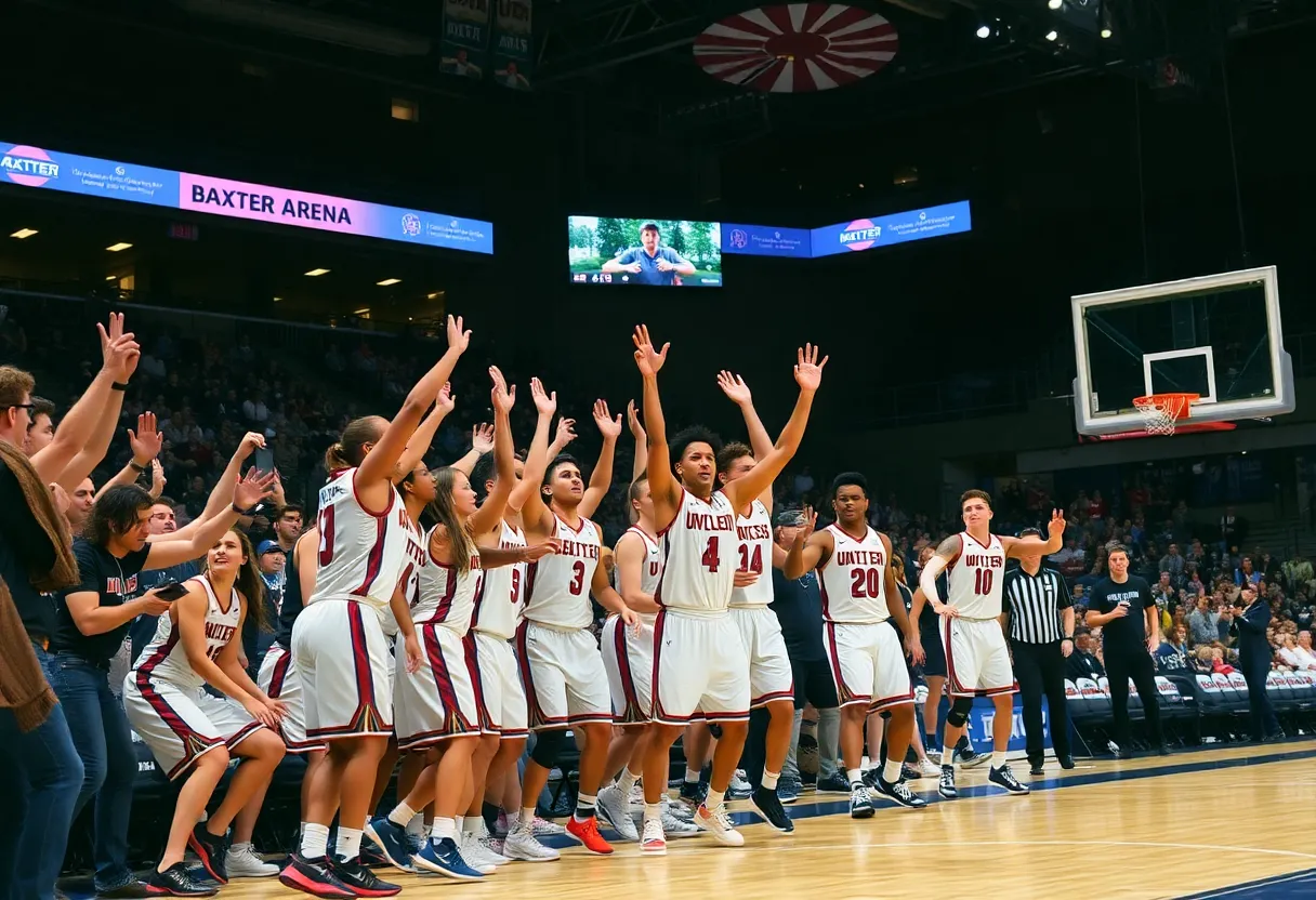 UNO Mavericks basketball team in action at Baxter Arena