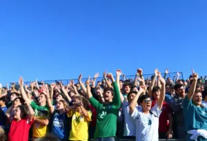UNO Mavericks soccer fans celebrating during the match