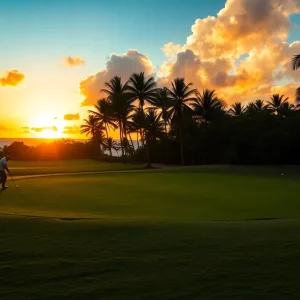 UNO men's golf team participating in a tournament in Hawaii