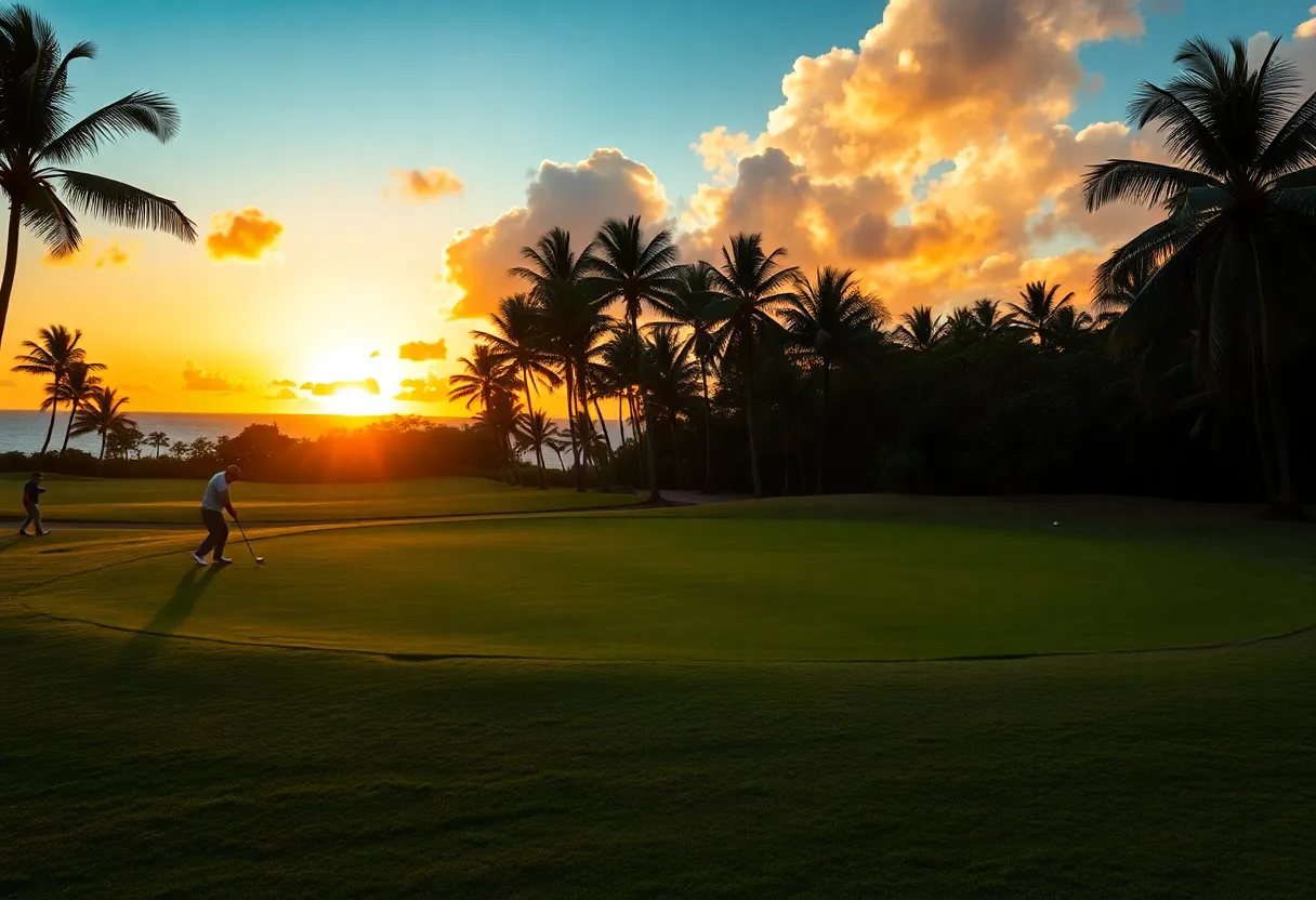 UNO men's golf team participating in a tournament in Hawaii