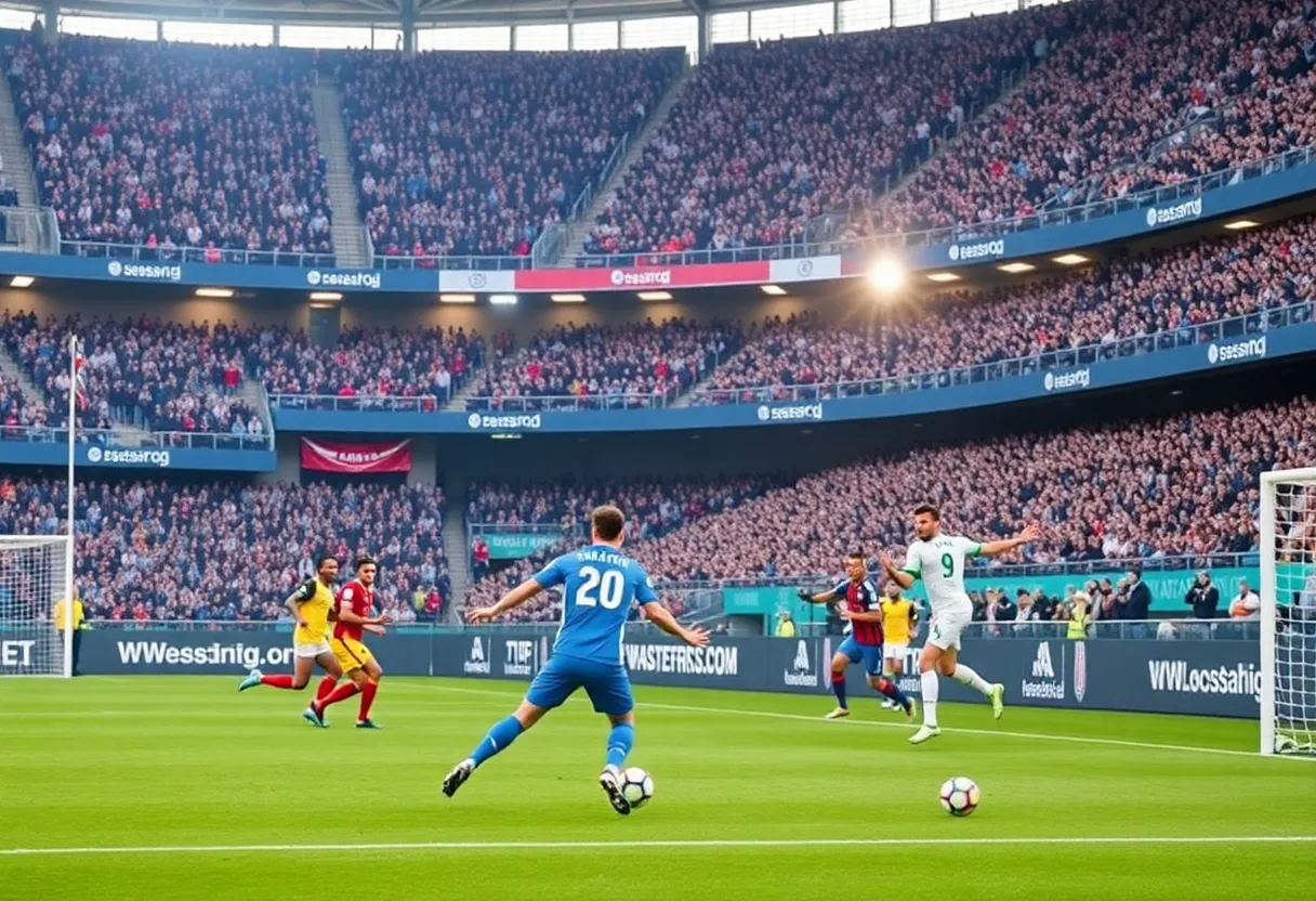 UNO men's soccer team in action during the match against UMass