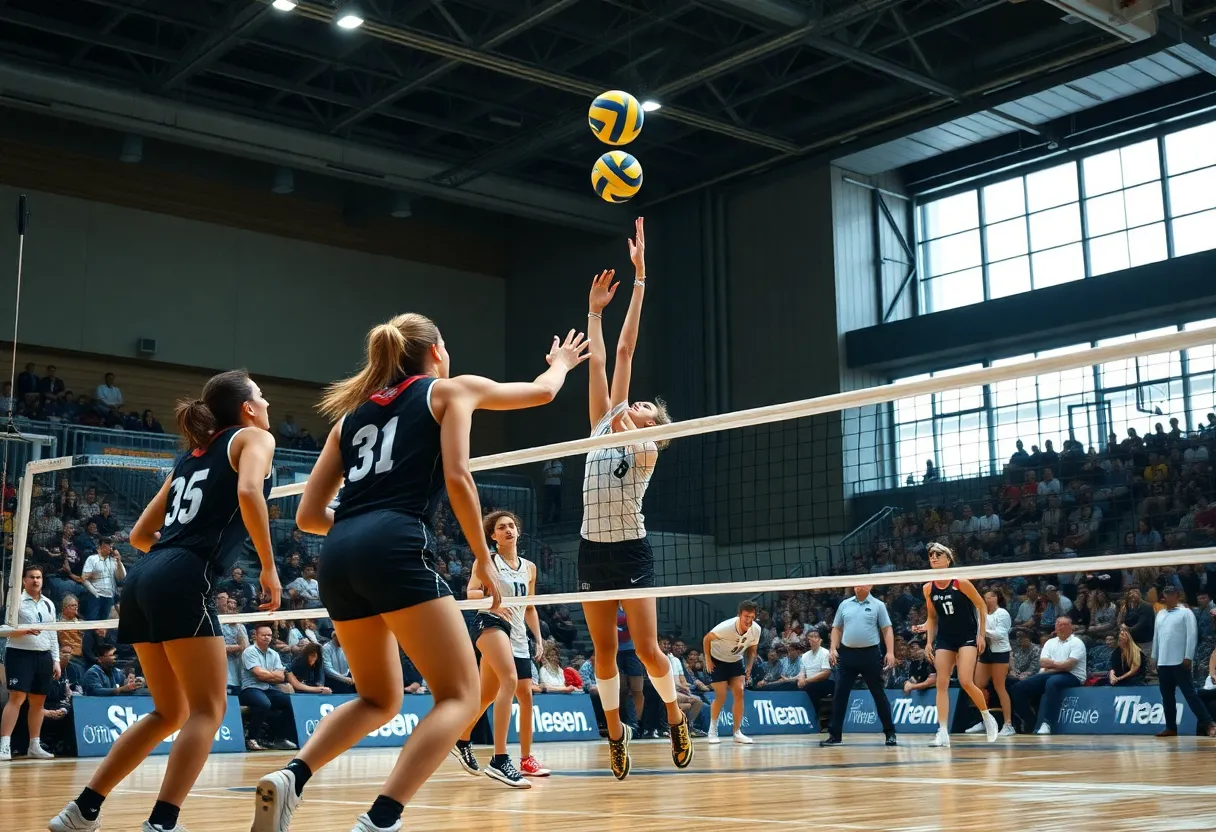 UNO women's volleyball team playing against Creighton
