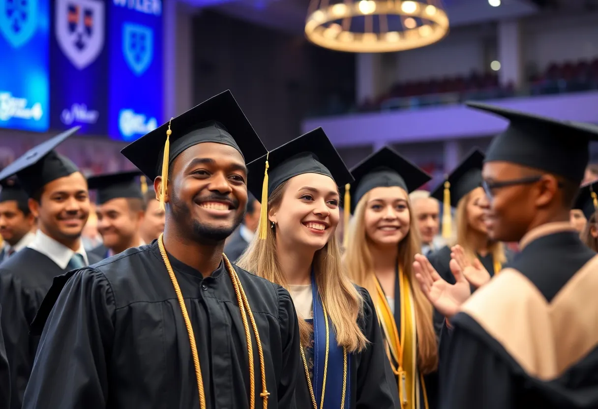 Students and faculty celebrating at the UNO event honoring fintech leadership.