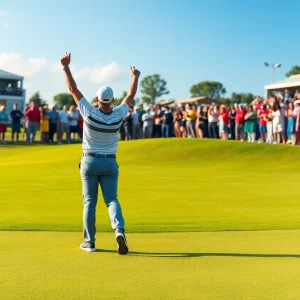 Golfer celebrating with trophy at Omaha City Golf Championship
